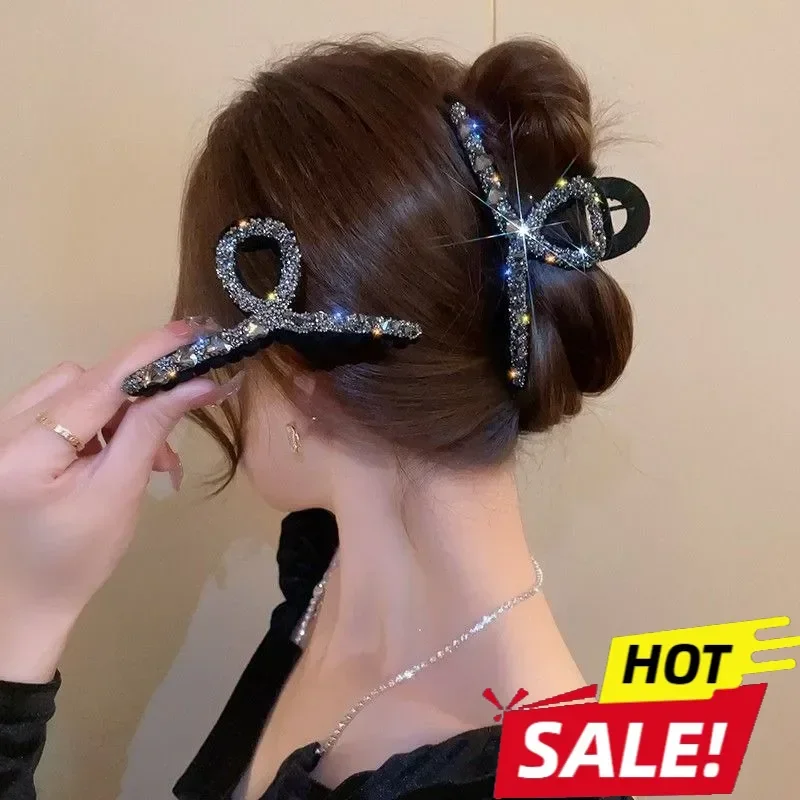 Vintage Exquisite Full Drill Hair Clip Women\'s Elegant Black Shark Clip Ins High-grade Grip Clip