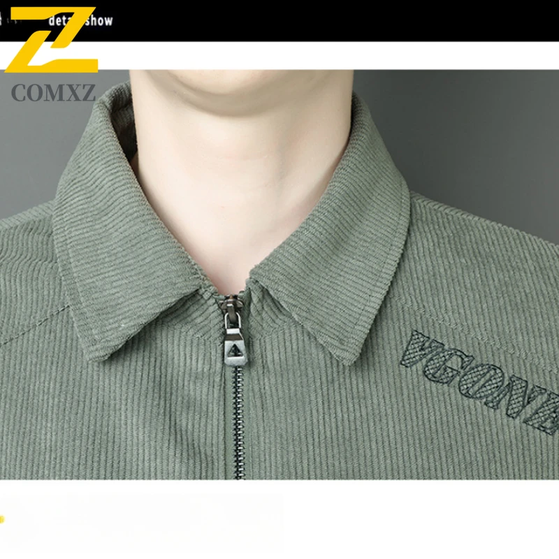 Autumn Corduroy Jacket Men's High-end Fashion Solid Color Comfortable Windproof Coat Male Clothing Casual Business Thin Jackets