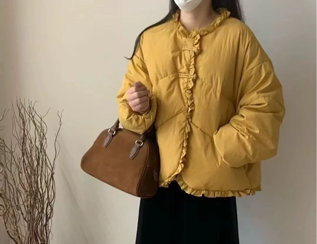 Black Fungus Edge Down Cotton Jacket Women's Winter High-end Chic New Popular Beautiful