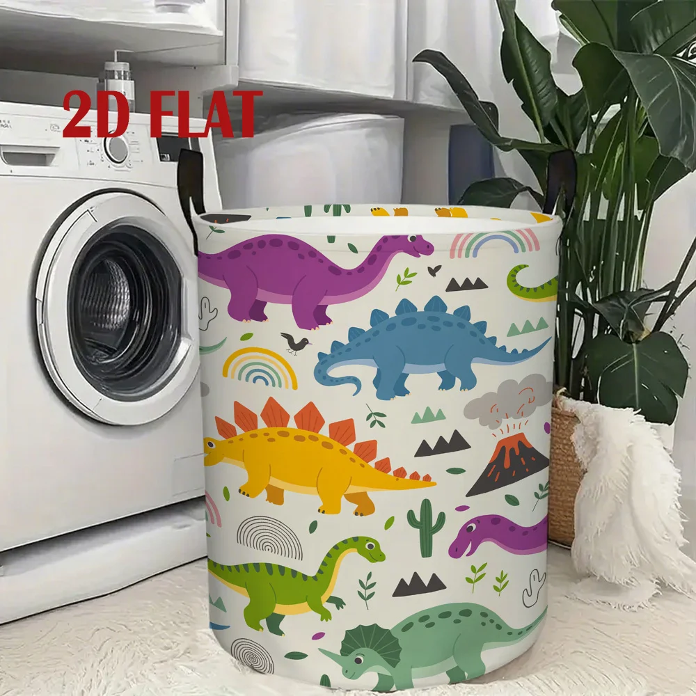 

Круглая корзина для белья с ручкой и дизайном в виде динозавра, радуги и кактуса, многофункциональный контейнер для хранения одежды, книг и домашних вещей