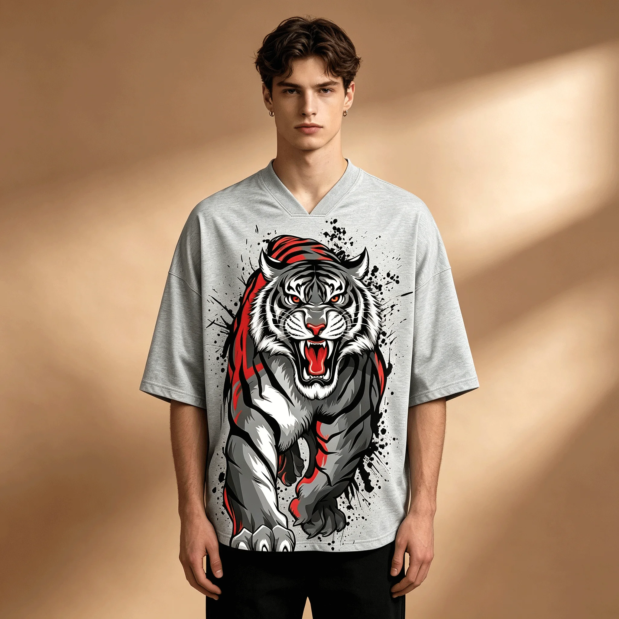 Men's 3D fierce tiger Pattern printed T-shirt, casual T-shirt top, Summer Fashionable lightweight Breathable T-shirt