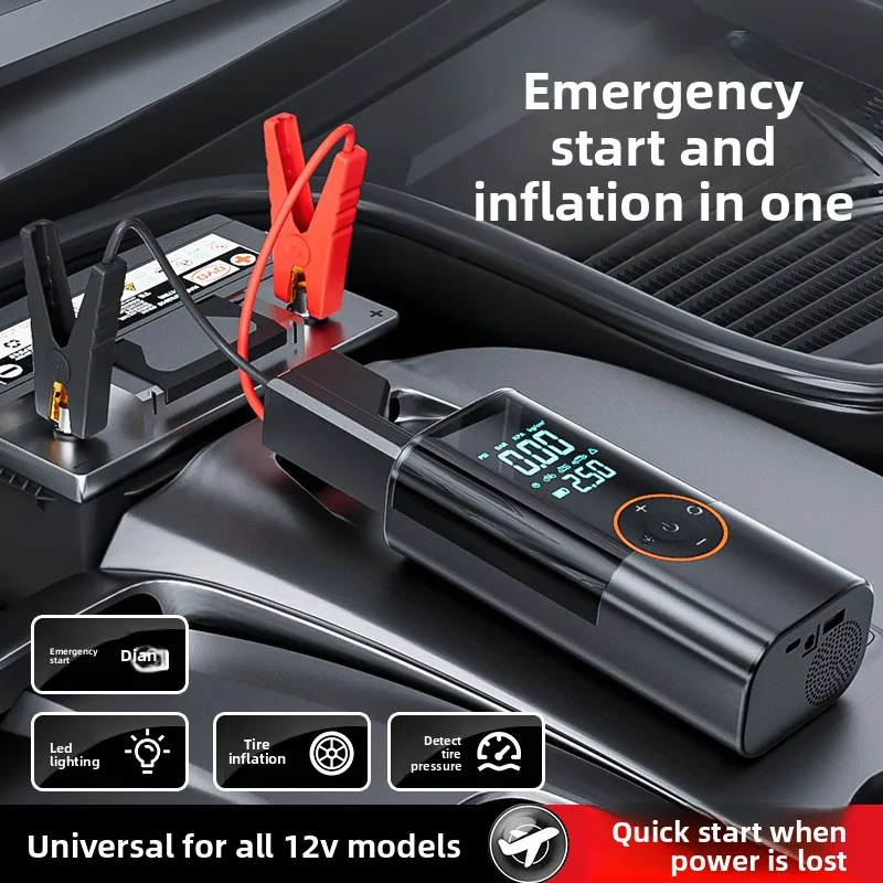 Car Jump Starter with Air Pump, Portable Tire Inflator, Emergency Battery Booster Smart Clamp for Auto SUV Motorcycle