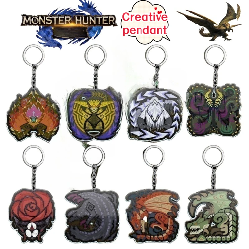 مونستر هنتر وايلدز  سلسلة مفاتيح أكريليك كرتونية لطيفة على شكل لعبة Rathalos Alma ملحق زخرفي لحقائب الظهر للأولاد والبنات #1