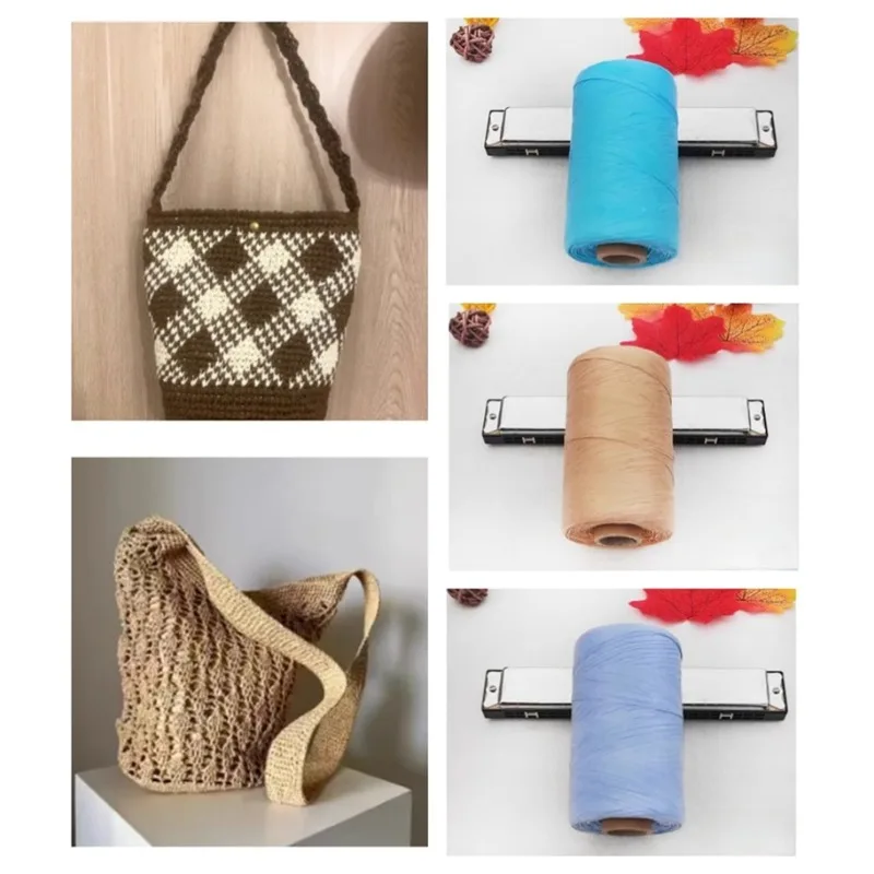 Hilo de rafia de papel de 150g para tejer ganchillo, bolsa con gancho de paja, sombrero hecho a mano, tejido de hilo de hierba de algodón, redondo, suave, azul y rojo de verano