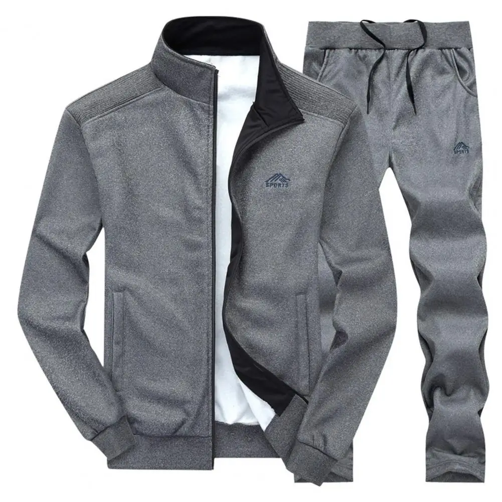 Conjunto de chaqueta y pantalones para hombre, chaqueta Baomber bordada, conjunto con cuello levantado, puño acanalado, chaqueta de béisbol, pantalones con cordón, conjunto de ropa deportiva