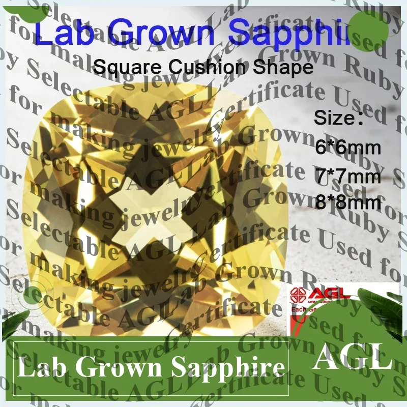 

Square Cushion Cut Yellow Lab Grown Sapphire, VVS1 Clarity Loose Gemstone, Certified Inlay Stone for Ring Jewelry Making
