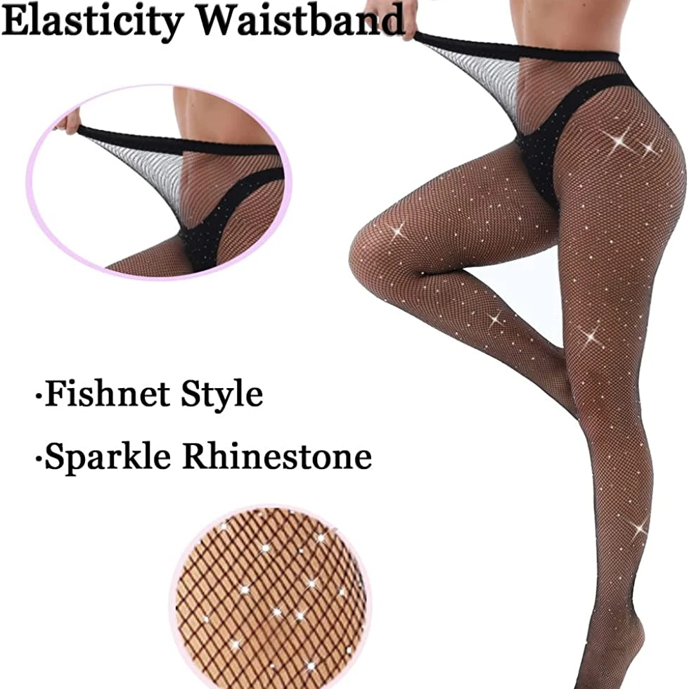 

Shengrenmei Sexy Shiny Pantyhose for Women Summer Party Wear Women's High Waisted Fishne Tights Lady Bling Rhinestone Pantyhose