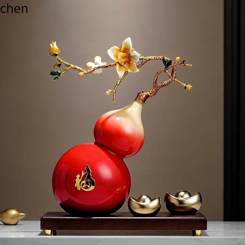 Ceramic Gourd With Slanted Mouth Wealth-Attracting Ornament For Living Room Entrance TV Cabinet Wine Cabinet DecorationN10