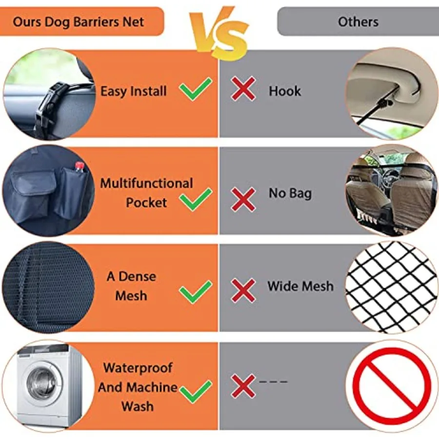 Barrière universelle pour voiture de chien avec sac de rangement et corde réglable pour séparateur de siège arrière SUV pour voyager en toute sécurité avec et animaux de compagnie
