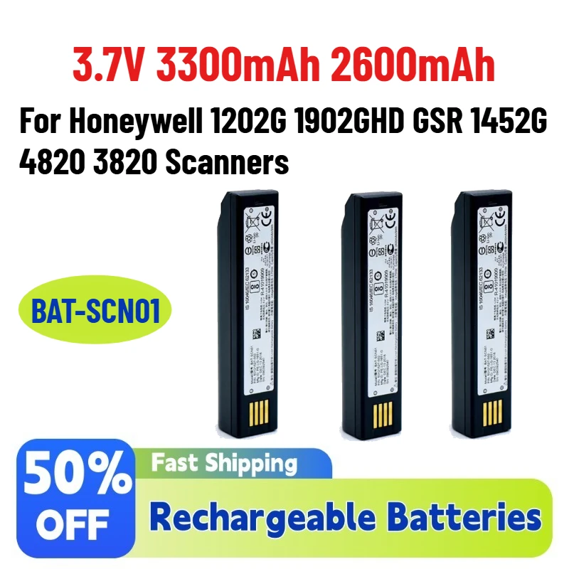 High-Quality 3.7V 3300mAh 2600mAh BAT-SCN01 Rechargeable Batteries For Honeywell 1202G 1902GHD GSR 1452G 4820 3820 Scanners
