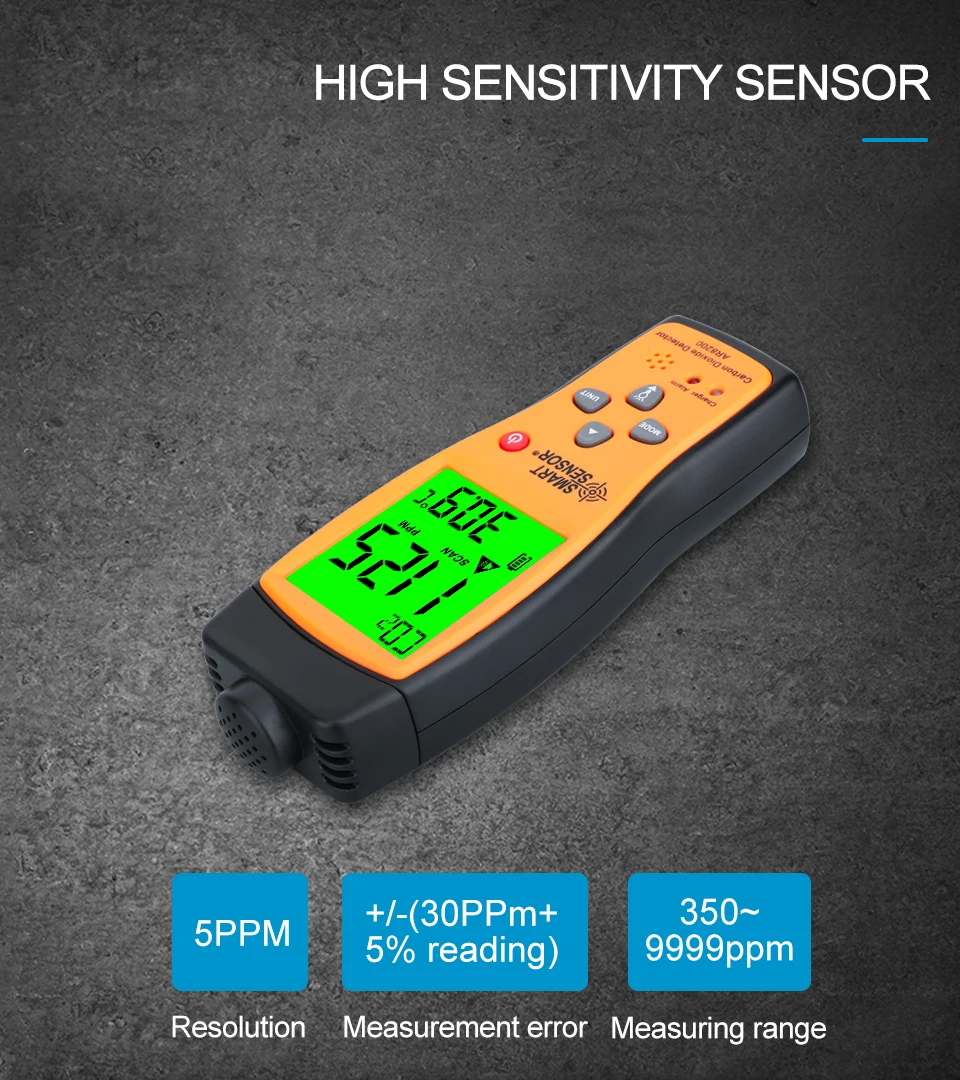 Professional Carbon Dioxide Detector Gas Analyzer CO2 Meter Monitor Gas Detector Indoor Air Quality Monitor CO2 Tester AR8200