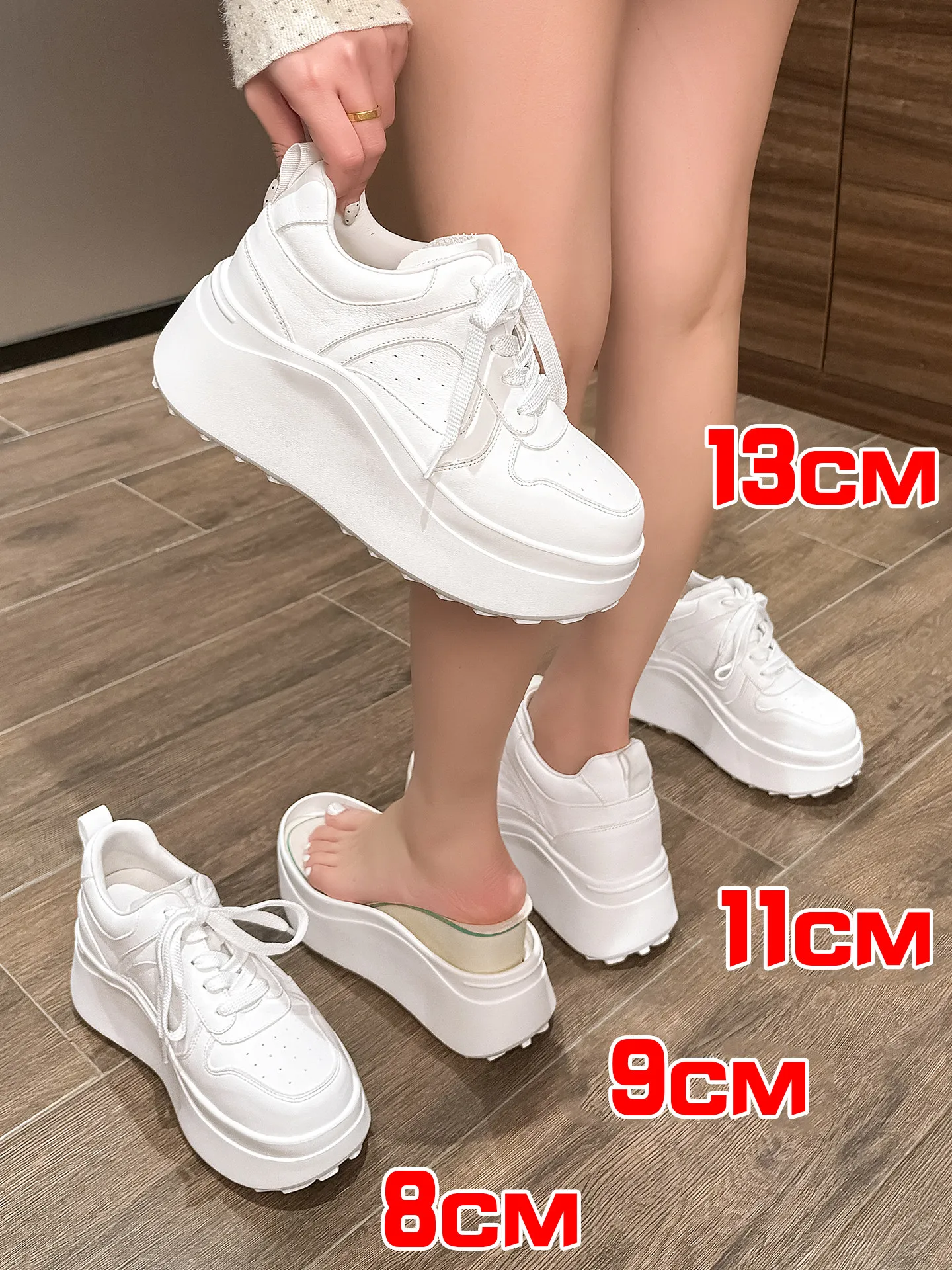 

Женские туфли ZJR с увеличением роста на 14 см, туфли-лифты с внутренней танкеткой 8 см, из натуральной кожи, белые, на каблуке 10 см/12 см