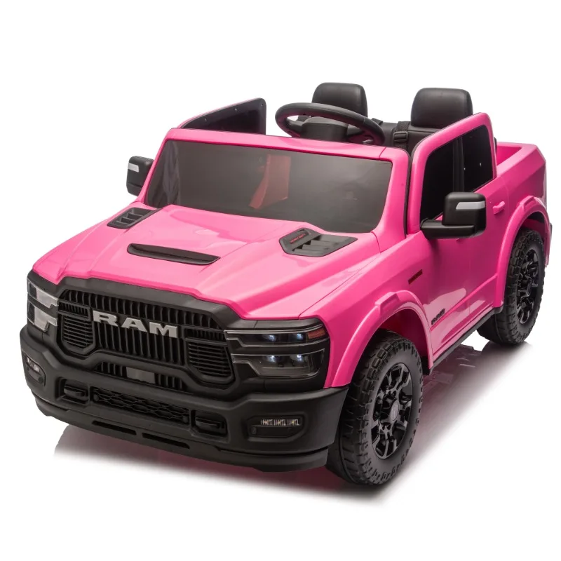 Pink RAM Kids Electric Ride On Truck 12V Battery Powered Toy Car with LED Lights for Children Boys Girls Outdoor Play Vehicle