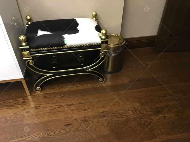 Customized French Solid Wood Gold-painted Bedend Bench Neoclassical Cow Leather Sofa Bench American Light Luxury Bench