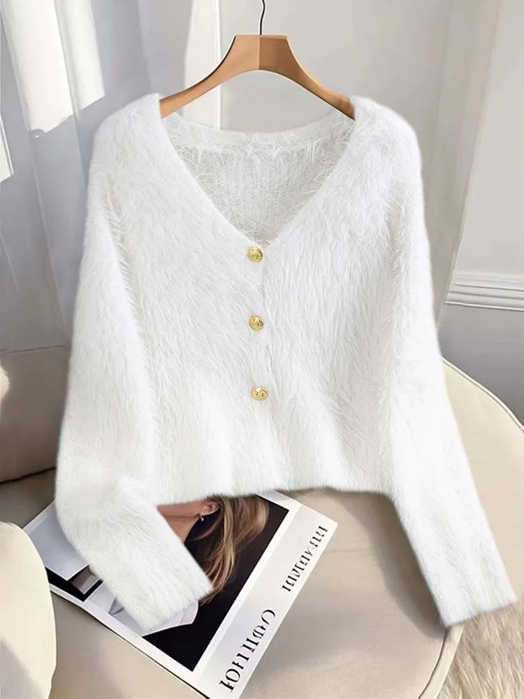 Damen-Cardigan mit V-Ausschnitt und langen Ärmeln, lockerer, lässiger, eleganter und modischer Joker-Pullover für Damen.