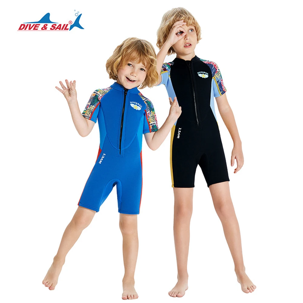

Fashion 2.5MM Neoprene Children's Wetsuit Front Zipper One-Piece Short-Sleeve Warm Cold-Proof Swimming Surfing Wetsuit 2023