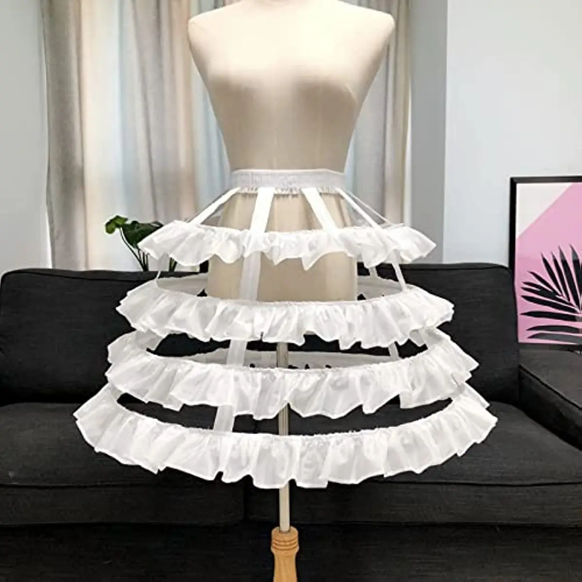 Women's A-Line 4 Hoop Skirt Petticoat Layering Lace Trim Skeleton Lolita Cosplay Birdcage Adjustable Underskirt