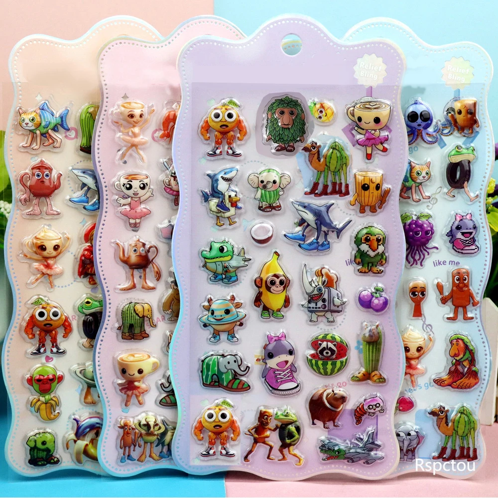 4/5/6pcs Tung Tung Tung Sahur 3D Relief Bubble Stickers Cartoon Italian Brainrot Animal Decals Laptop Phone Fridge Sticker Toys