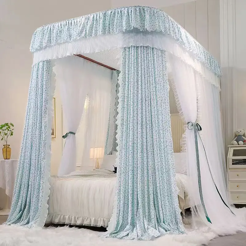 

High-end Double-layer U-shaped Curtain Mosquito Net Full Shading Dustproof Three-door Princess Style Household Bed Curtain