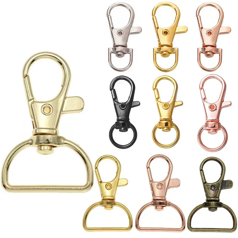 10/50 Pcs Swivel Clasps with D Rings Lanyard Snap Hooks Keychain Clip Hook Metal Lobster Clasps for Key Rings Crafting Sewing