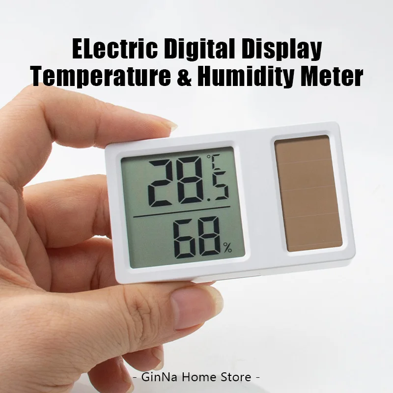 Mini Electronic Temperature & Humidity Meter Realtime Digital Display Solar Energy Household High Precision Long Battery Lasting