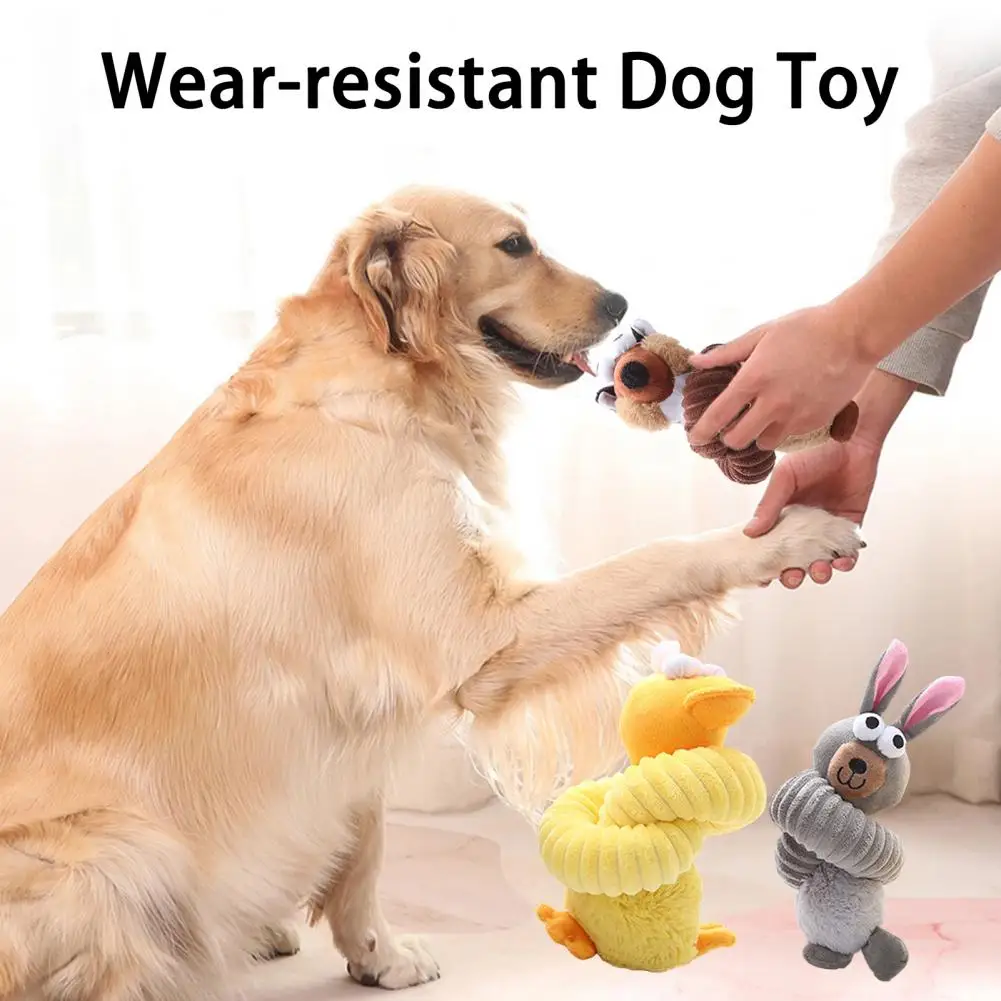 Plush Pet Toy Bite-Resistant Teeth Grinding Cleaning Chew Toy Cartoon Fox Duck Rabbit Plush Toy Funny Stretchable Pet Toys