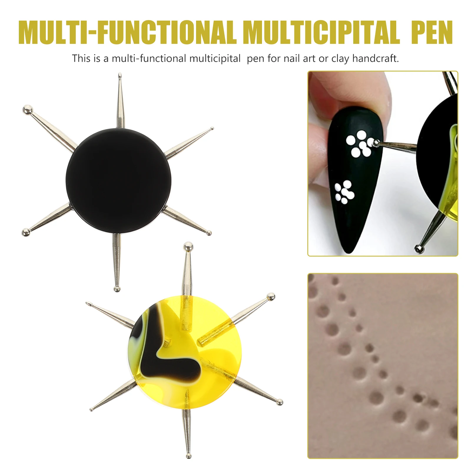 2 Pcs 네일 아트 펜 경량 내구성 점토 조각 도구 도자기 모델링 블랙 옐로우 DIY 공예 선물에 적합