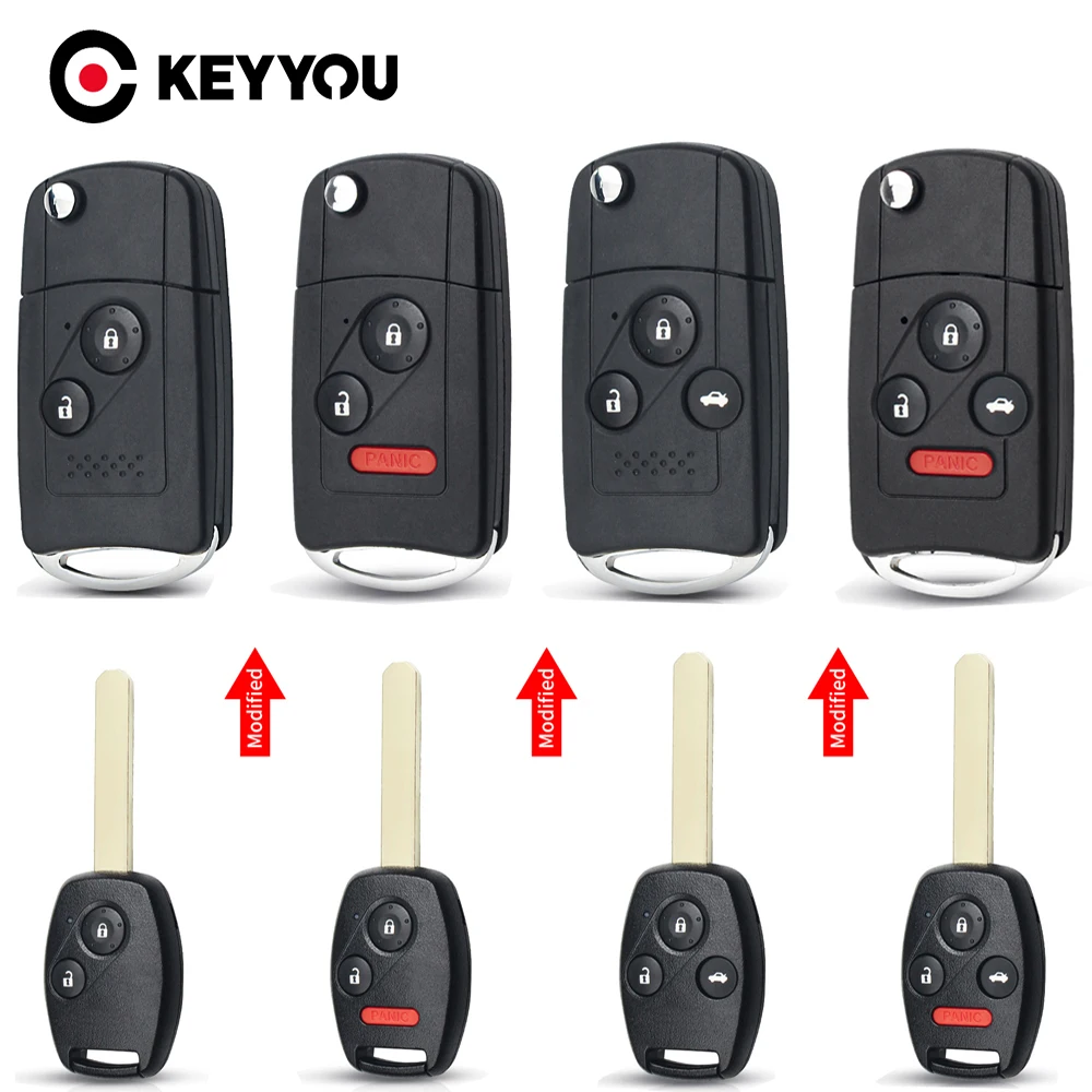 KEYYOU Modified Remote Flip Folding Car Key Shell Case for Honda Accord Civic CRV Pilot Fit Replacement Fob Case 2/3/7 Button