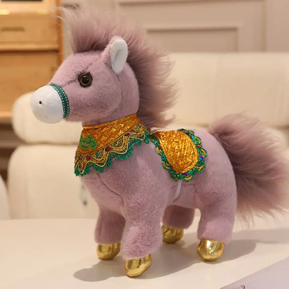 Mascote tradicional cavalo brinquedos de pelúcia 25cm animal dos desenhos animados cavalo do zodíaco chinês sorte bonito pônei boneca de pelúcia decoração para casa