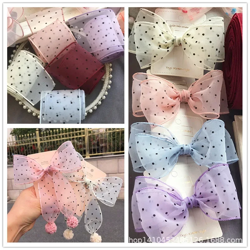 New Korean Yarn Strip Sweet Little Polka Dot Piping DIY Handmade Bow Material Packaging Clothing Accessories 55mm 27yards