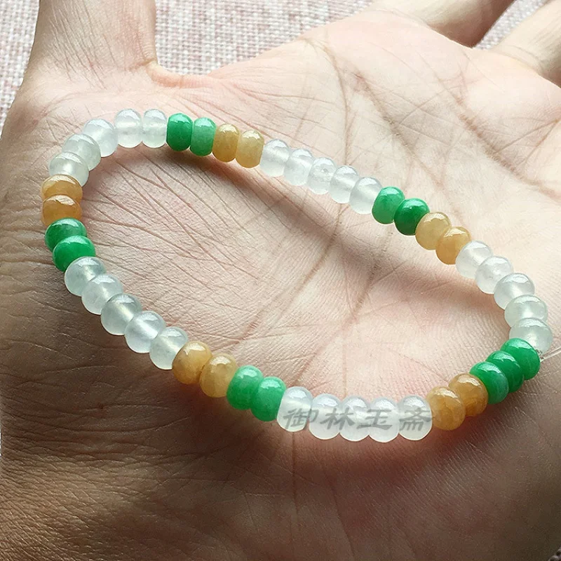 Jade Emerald Abacus Beads Ice-like Bracelet Bracelet Scattered Beads Three Colors Bright Green White Ice Yellow Jade Lady