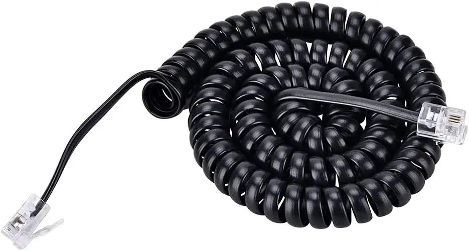 6 Feet Stretchable RJ9 Coiled Telephone Cord for Landline Phones, Black, Flexible & Durable