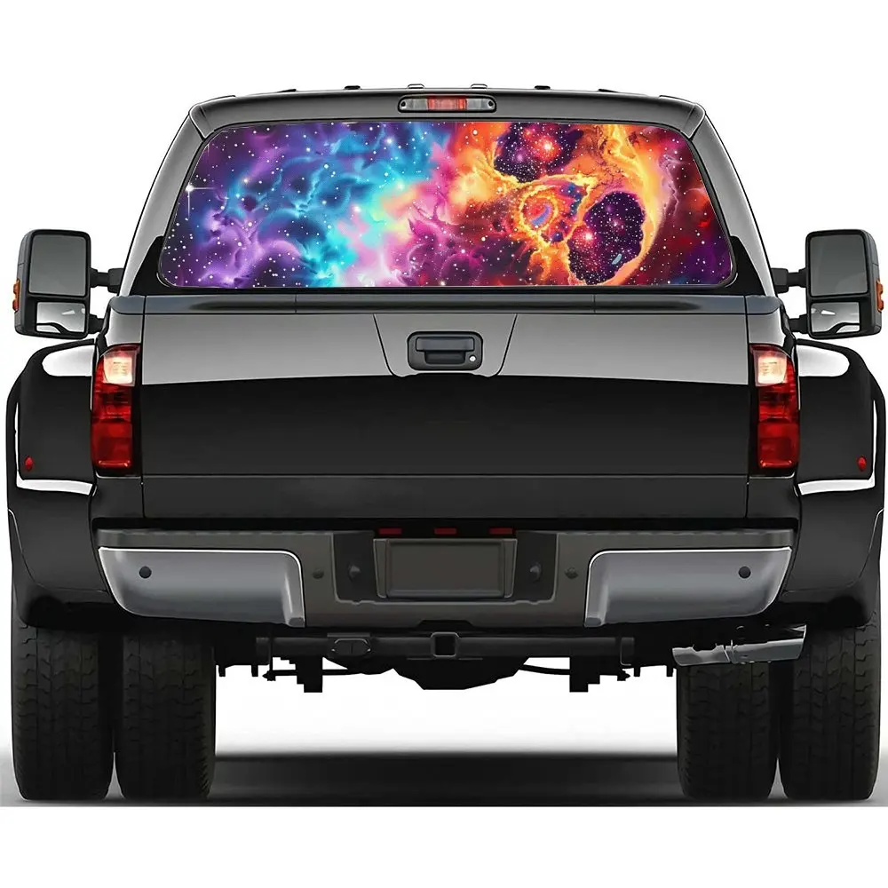 

Colorful Galaxy Skull Stars Car Rear Windshield Sticker Truck Window See Through Perforated Back Window Vinyl Decal Decor Gift