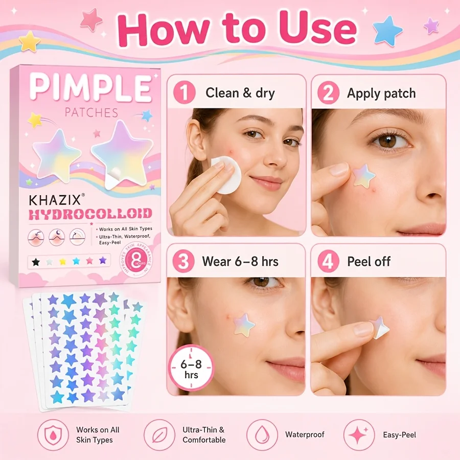 200/1000PCS Colorful stars Invisible Water Gel Acne Patch,effectively concealing blemishes.Accompanied by 5 blackhead cotton
