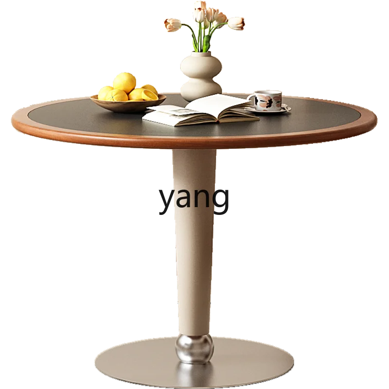 

LTT antique rock slab dining table household small apartment solid wood dining table and chair combination round table