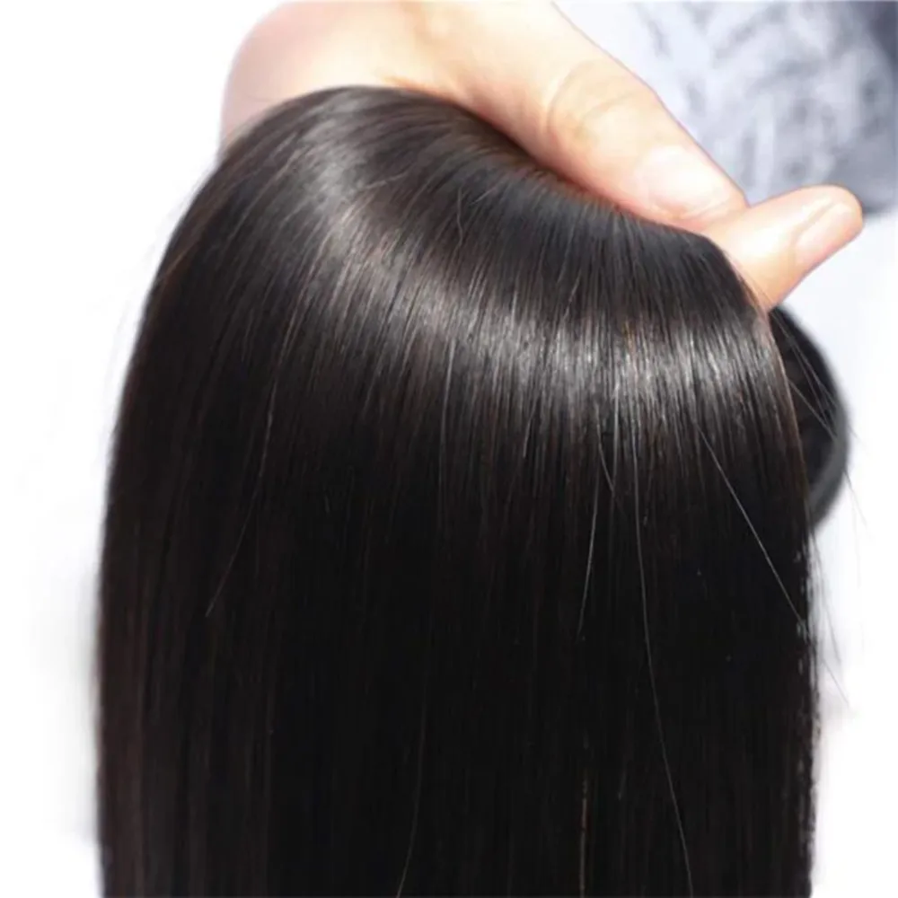 Bundel rambut manusia lurus dengan penutup Frontal 13x4 renda Ekstensi warna Natural 100% bundel rambut manusia asli menenun untuk wanita