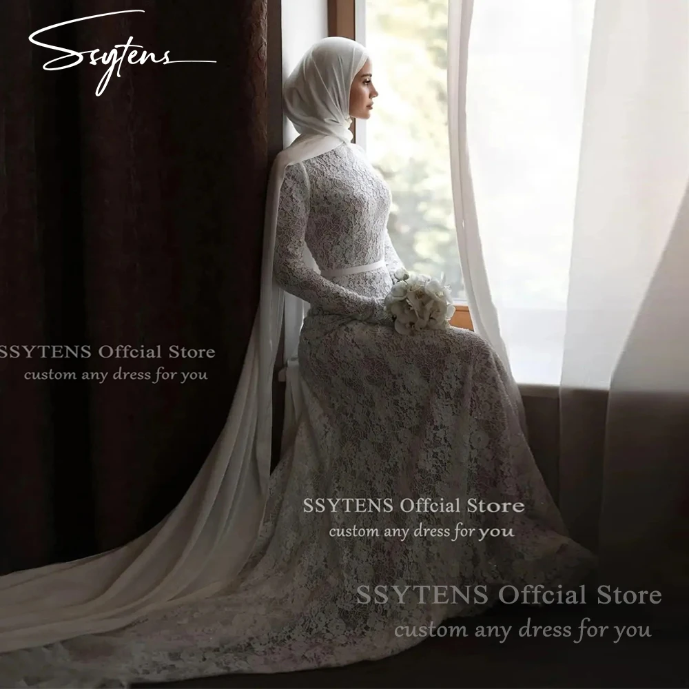 SSYTENS Muslim Full Lace Wedding Dresses High Neck Long Sleeve Mermaid Bride Dresses Sweep Elegant Bridal Gown Customized 2027