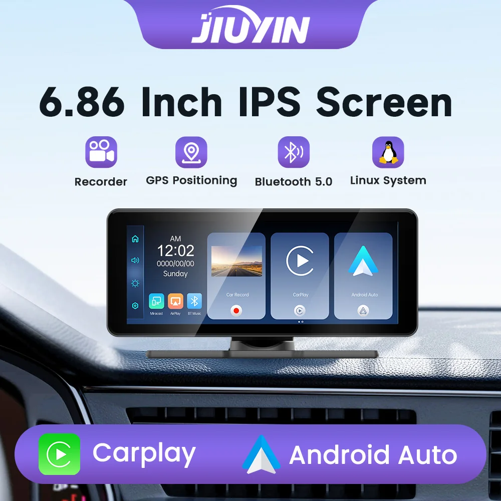 JIUYIN 6.86 Inch Universal Dash Cam USB Carplay Android Auto Dashboard Airplay Miracast 4K Dual Lens Dashcam Support AUX 5G WiFi