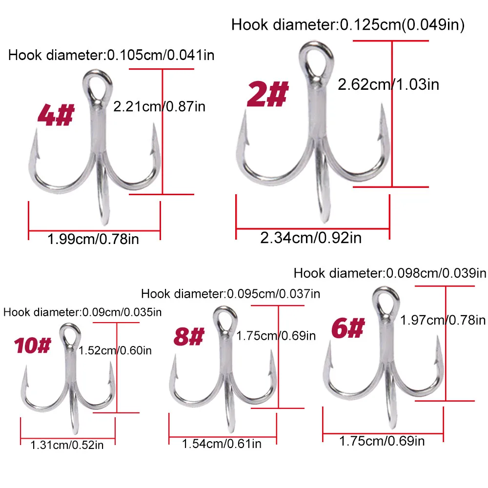 GOBAIT 20PCS Treble Hooks 2#-10# Fishhook Barbed Sharp High Carbon Steel Angle Nickel Antirust Tool Pesca Tackle Fishing Hook