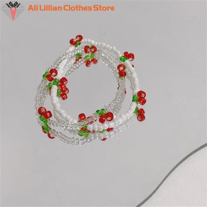 Summer Niche Fresh White Crystal Beaded Bracelet Hand-woven Stylish Simplicity Cherry Bracelet Jewelry Girls Party Gifts