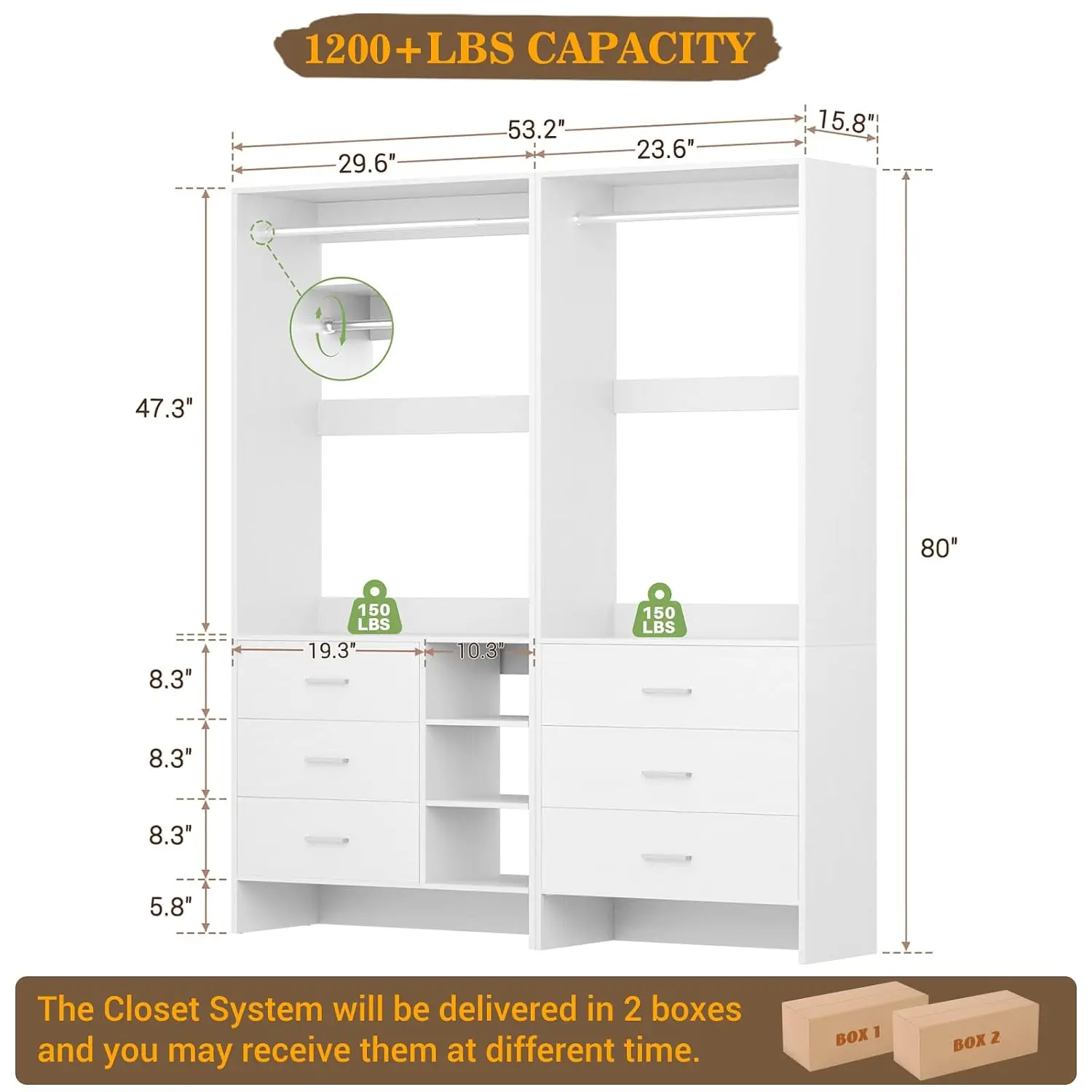 Wood Wood Closet Organizer System, Walk-in Closet or Small Closets Wardrobe, Clothes Rack with Hanging Rods, Set of 2 - Aliexpress Deal