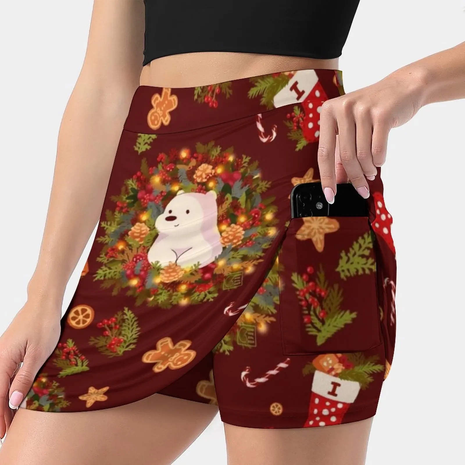 Icy Christmas Women's skirt With Hide Pocket Tennis Skirt Golf Skirts Badminton Skirts Running skirts Ice Bear Wbb Christmas