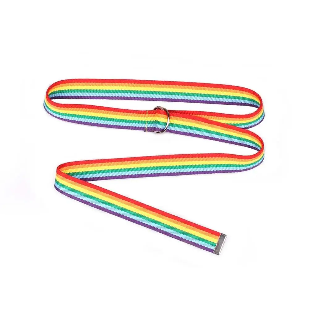 Canvas Waist Belts Super Long Ultra Long Waistband Casual Wild Double Ring D-shaped Buckle Parent-child Belt Rainbow Ribbon