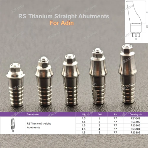 Imagen 1 del producto 10 Piezas de Abutments Rectos de Titanio RS para Implantes Dentales Adin, Accesorios de Alta Calidad de Aleación de Titanio