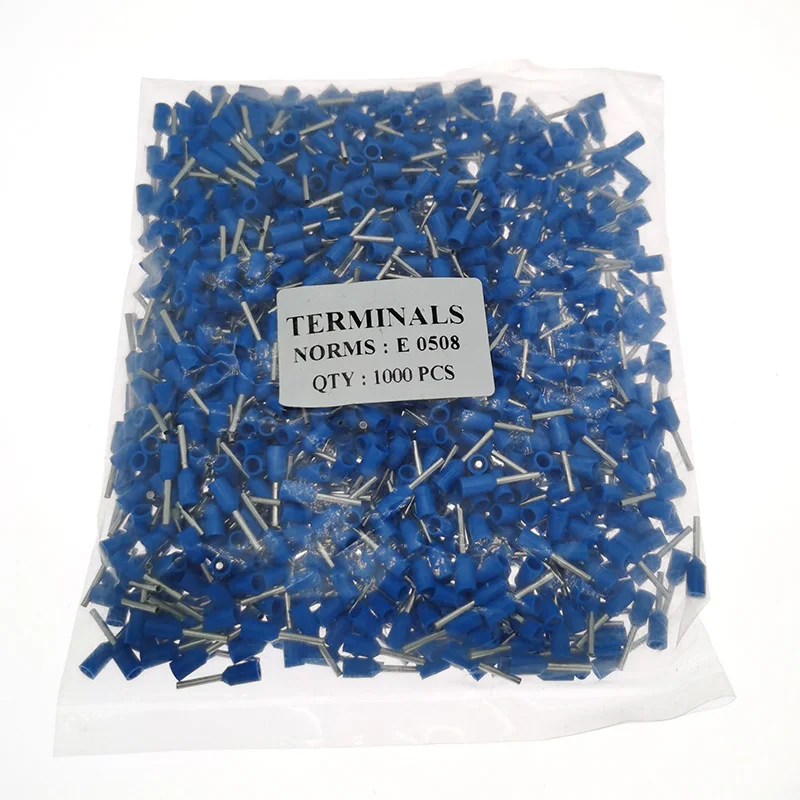 1000Pcs Tube Insutated Cord End Crimp Terminals Electrical Wire Cable Connector E0508 Ferrules VE Type 22AWG 0.5mm²