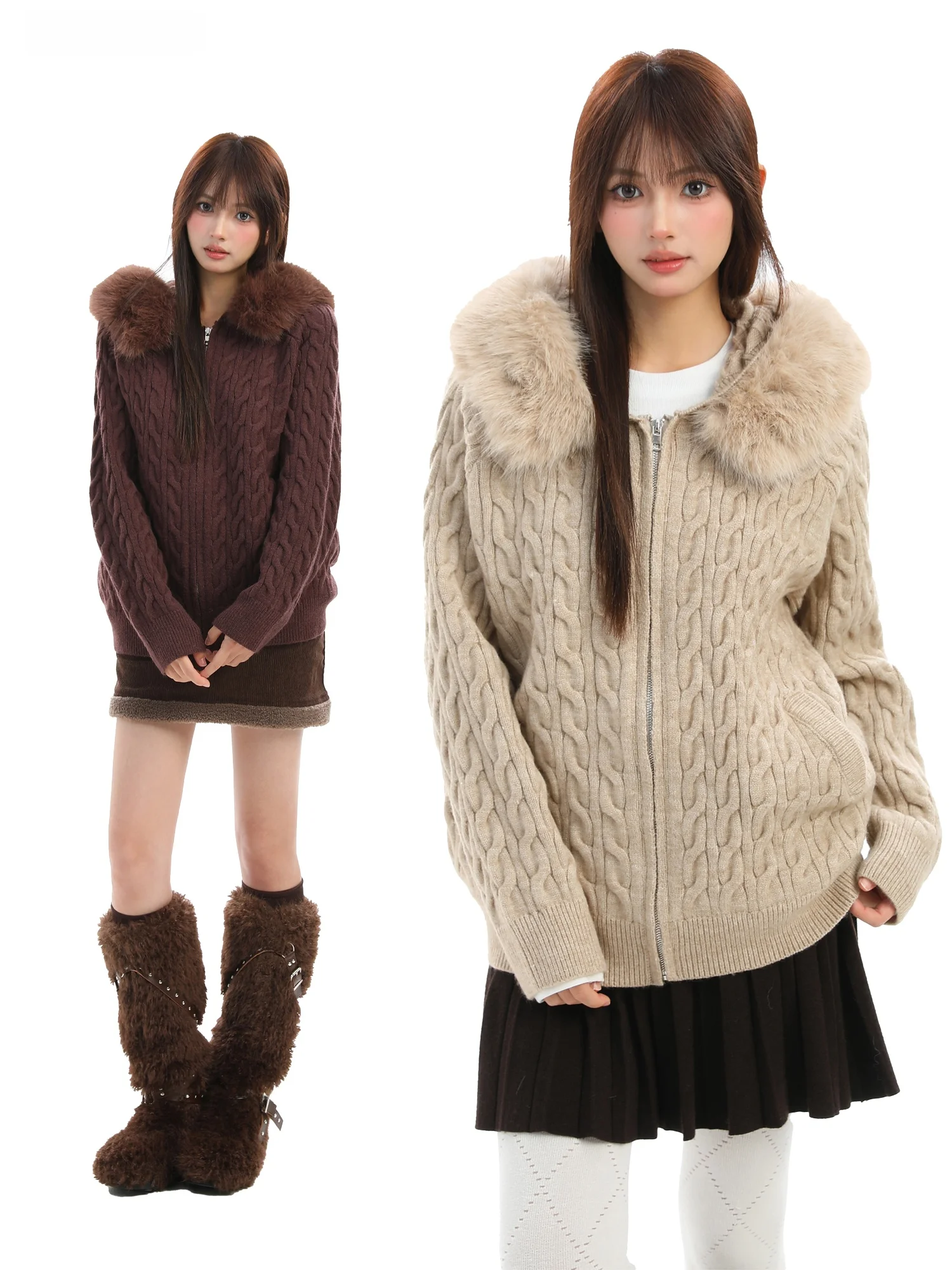 

American Sle Knitted Hat Sweater Women's Autumn Winter Aosphere Soft Warm Coat Zipper ket Long Sve Regular Fit Knit...