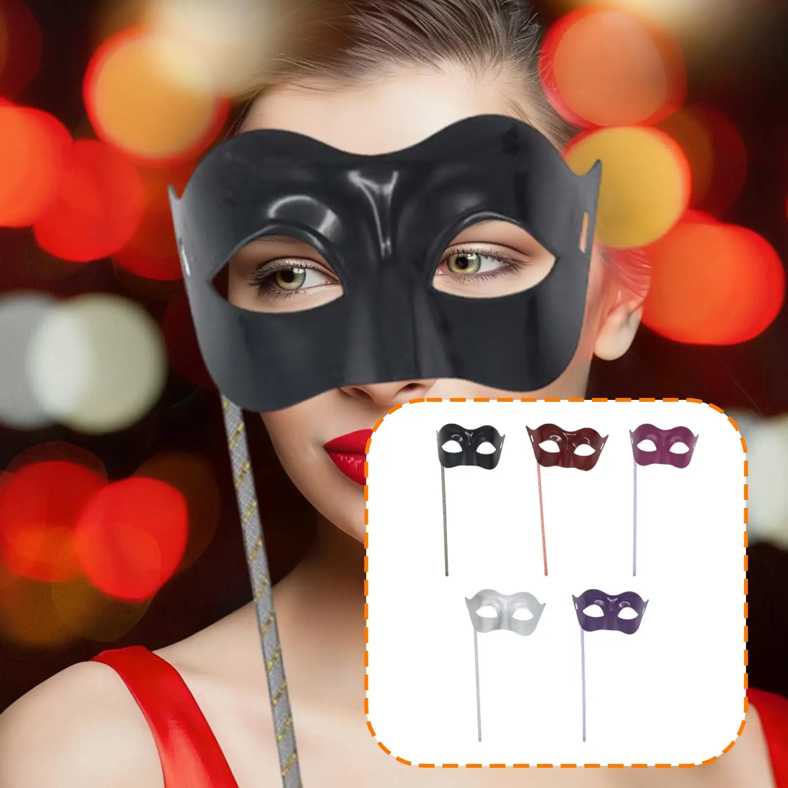 

Маскарадная маска на пол-лица, элегантный аксессуар для костюма с палочкой для Хэллоуина, выпускного вечера, косплея