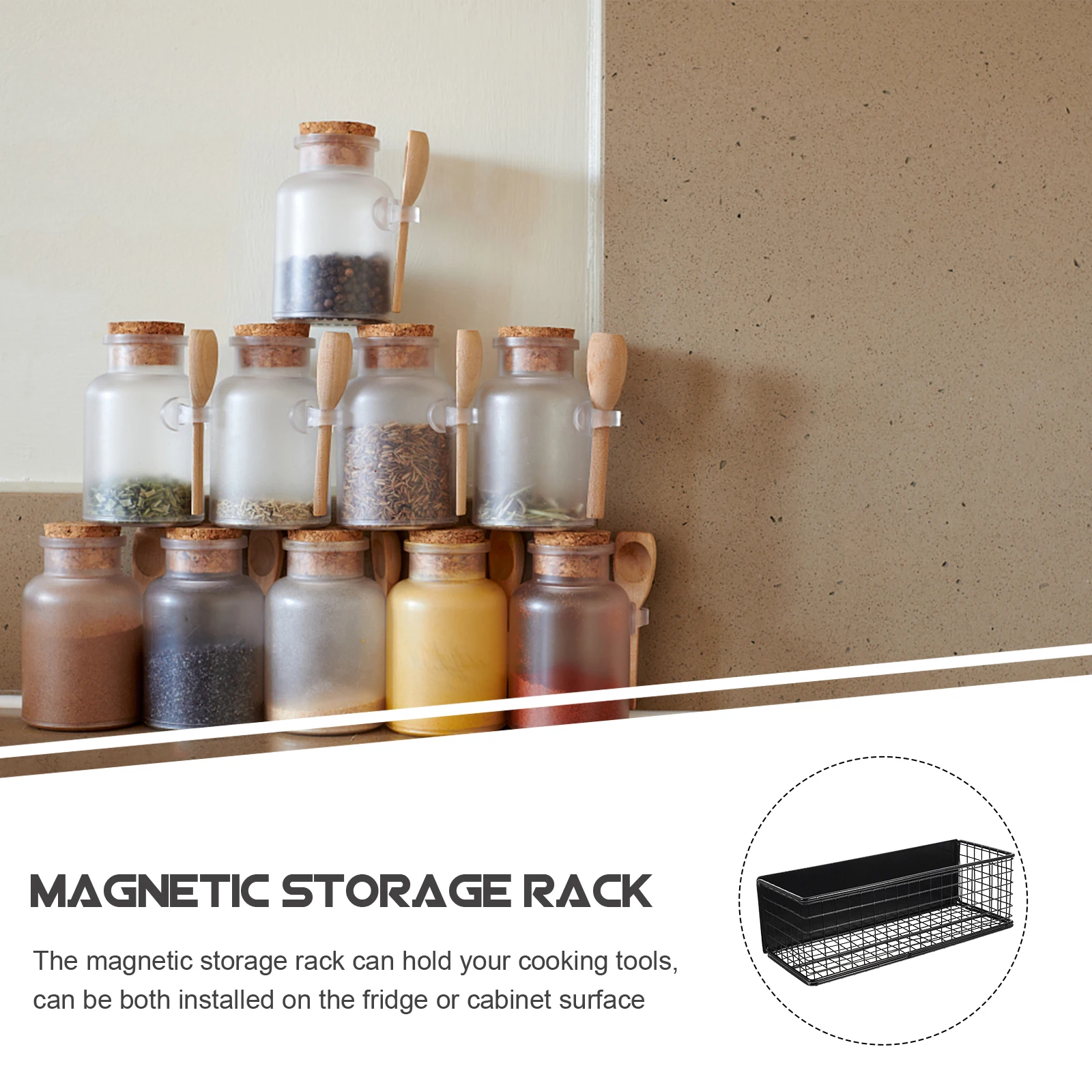 

Magnetic Box Freezer Door Rack Black Large Kitchen Fridge Organizer Spice Rack Holder Metal Surface Solution