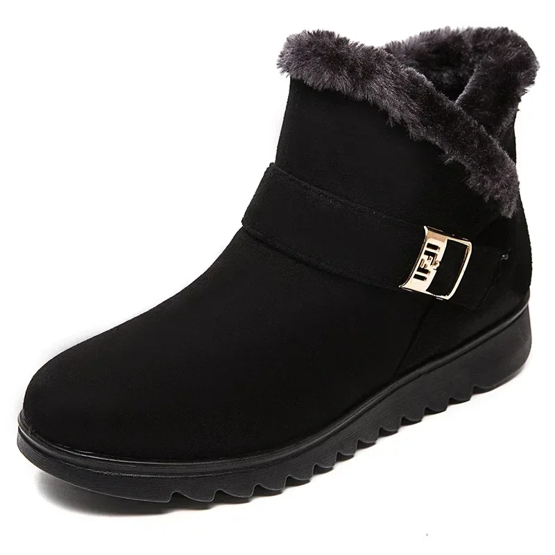 New Winter Snow Boots Women Cotton Shoes Warm Cotton Boots Middle Aged Elderly Plus Size Velvet Thickened Flat Mother Mom Shoes