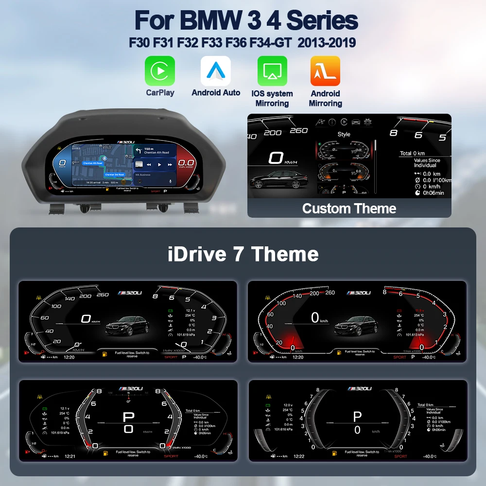 AUTOTOP 12.3 "Digitale Instrumentenpaneel voor BMW F30 F31 F34 GT F35 F32 F33 F36 2011-2020, Carplay Android Auto, Diesel Benzine, ACC